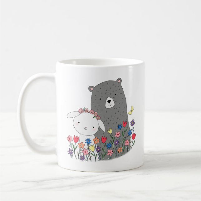 Mug Ours et lapin aux fleurs Un mignon cadeau à deux m (Gauche)