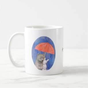 Mug Ours et lapin sous parapluie Nom personnalisé Cade