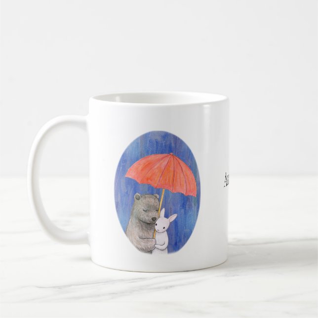 Mug Ours et lapin sous parapluie Nom personnalisé Cade (Gauche)
