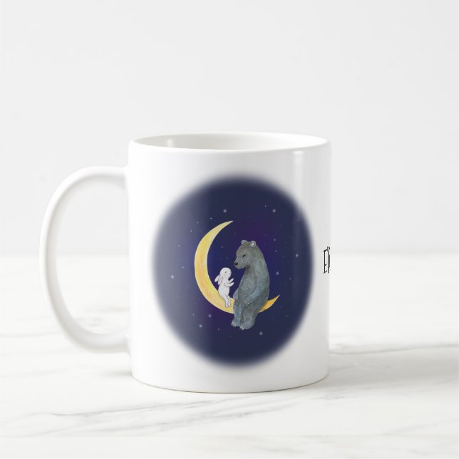Mug Ours et lapin sur Lune mignon couple nom personnal (Gauche)