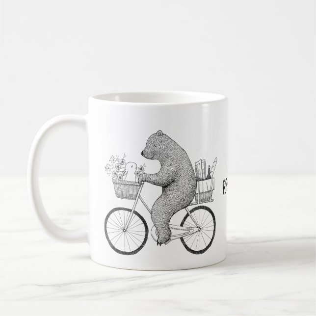 Mug Ours et lapin sur vélo Nom personnalisé cadeau de  (Gauche)