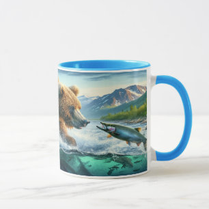 Mug Ours grizzlis avec truite arc-en-ciel saumon 7x5