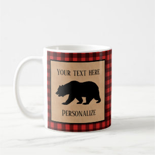 Mug Ours Noir Sur Un Plaid Rouge Et Noir Personnalisé