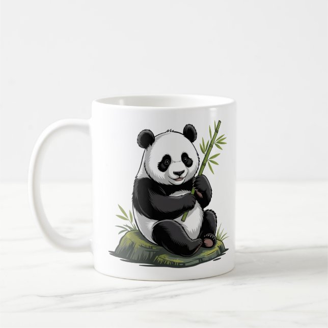 Mug Ours Panda Mignon Branchu Avec Verdure Bambou (Gauche)