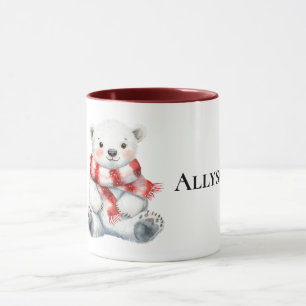 Mug Ours polaire avec Peppermenthe rouge blanc écaille