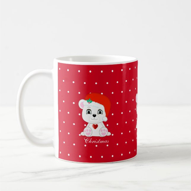 Mug Ours polaire de Noël sur fond rouge (Gauche)
