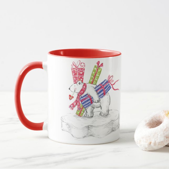 Mug Ours polaire en caricature mignonne avec cadeaux d (Avec donut)