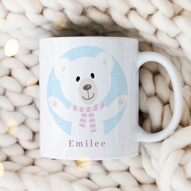 Mug Ours polaire mignon avec Écharpe rose Noël (Créateur téléchargé)