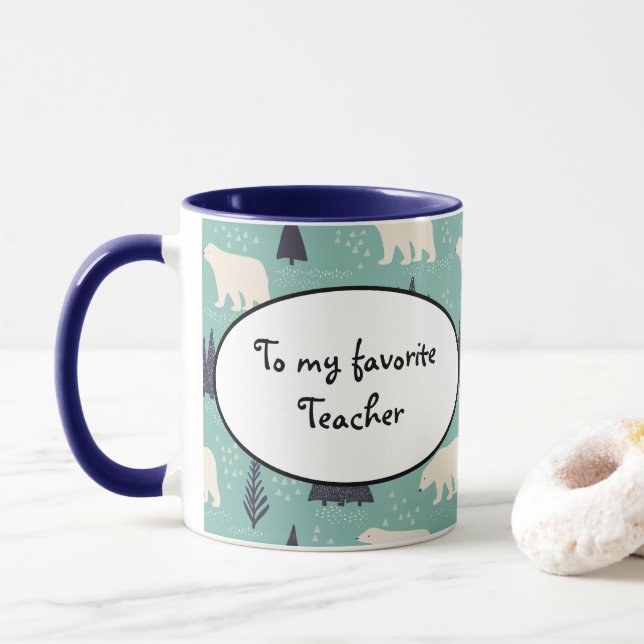 Mug Ours polaires dessinés à la main Arbres À feuillag (Avec donut)
