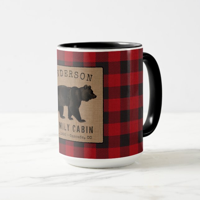 Mug Ours Rustique Famille Cabine Rouge Buffalo Plaid L (Devant droit)
