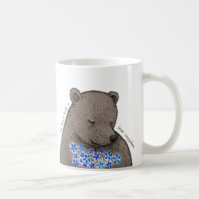 Mug Ours timide et silencieux avec fleurs bleues Amour (Droite)