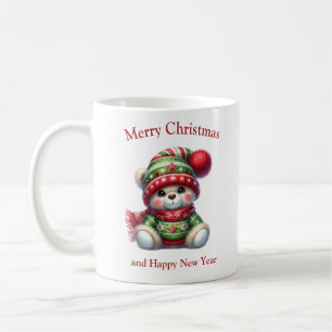 Mug Ourson mignon avec pull et chapeau de Noël