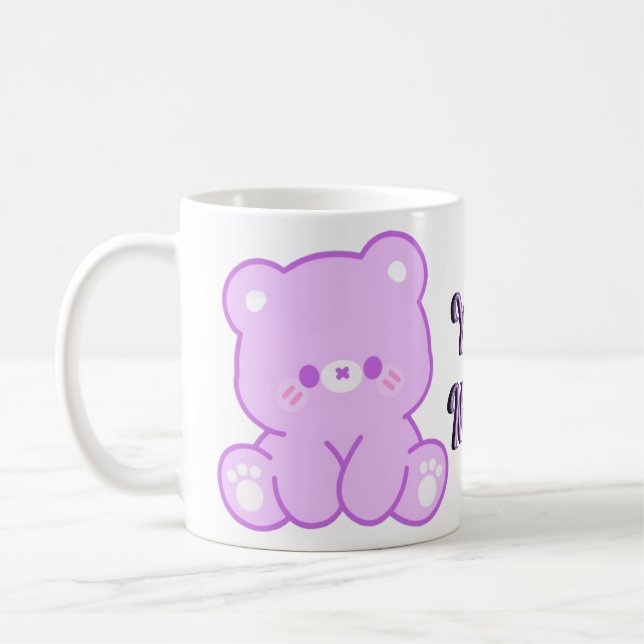 Mug Ourson Mignon Kawaii Assis Violet Pastel (Gauche)