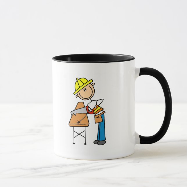 Mug Ouvrier du bâtiment sciant une planche (Droite)