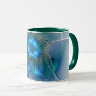 Mug Ovations debout, fractale abstraite bleu turquoise