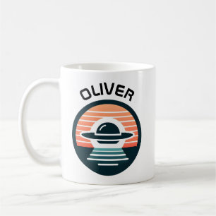 Mug OVNI minimaliste moderne au coucher du soleil