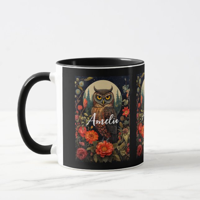 Mug Owl at Night with a Full Moon (Gauche)