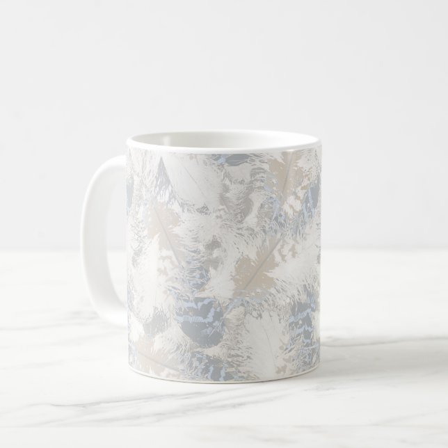 Mug owl Feathers, gray, beige and blue, bird, light,  (Devant gauche)