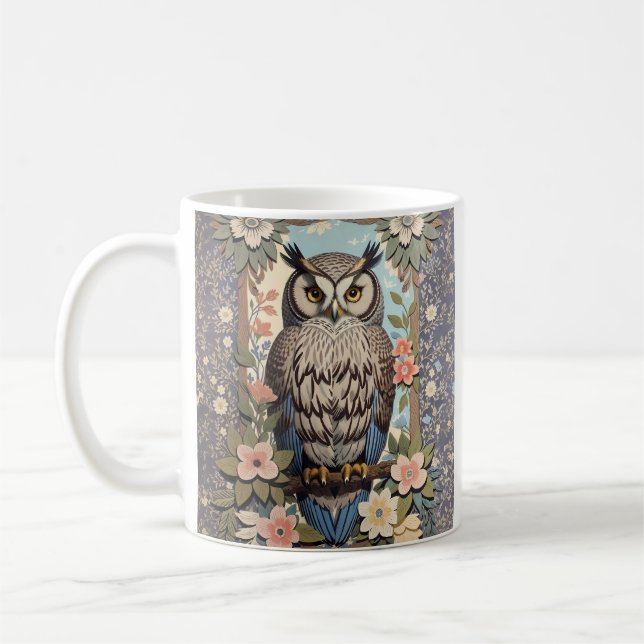 Mug Owl Pastel Floral William Morris Inspiré (Gauche)