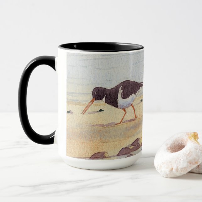 Mug Oystercatcher Oiseaux de mer Faune Anniversaire Co (Avec donut)
