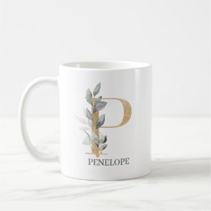 Mug P Monogramme Floral Personnalisé