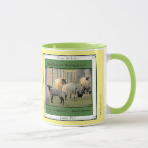 Mug PA de Lititz. Revenu ! Moutons mignons ! Proverbe
