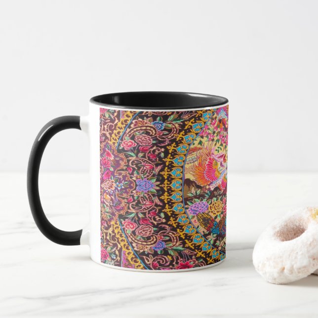 Mug Pacock bleu or rose Fleurs florales persanes (Avec donut)