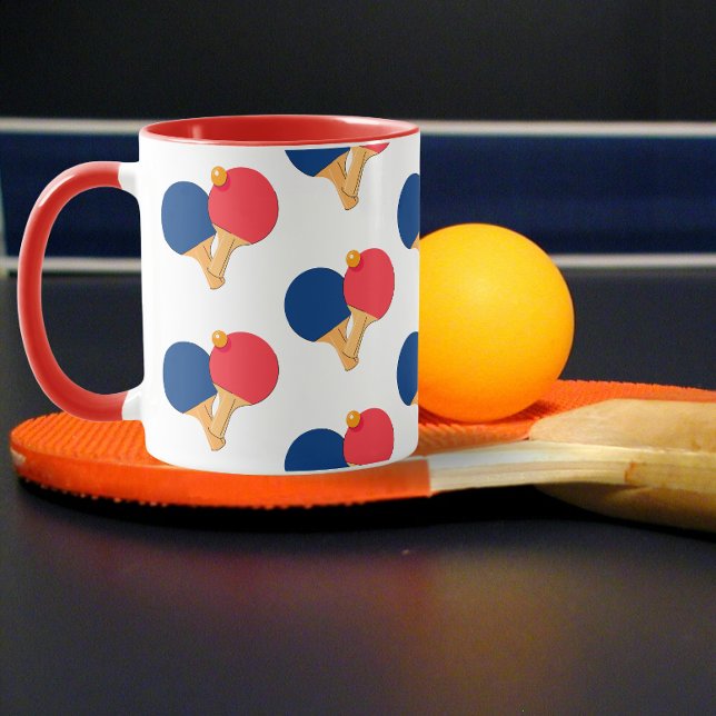 Mug Paddle moderne élégant, Ball Arrière - plan blanc (ping pong mug)