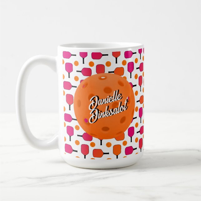 Mug Pagaies de Pickleball Rose et Orange Personnalisée (Gauche)