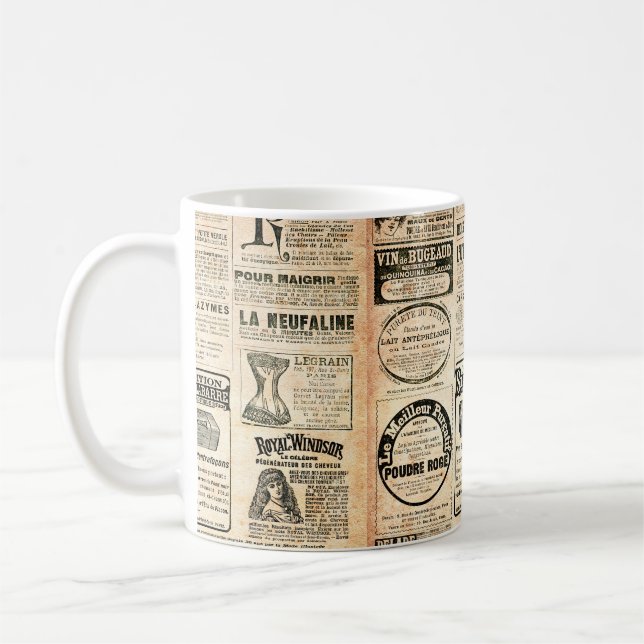 Mug Page de journal avec publicité - Vintage engrave (Gauche)
