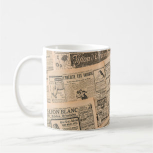 Mug Pages de journaux avec publicité antique. Vintage