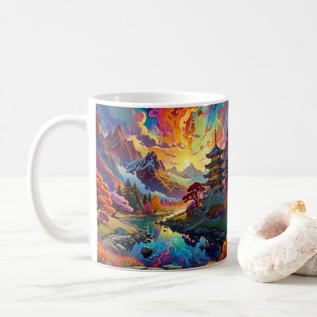 Mug Pagode et paysage coloré (Avec donut)
