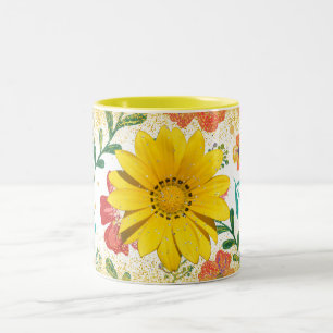 Mug Pailleté Fleur Jaune , Floral Étincelle Esthét