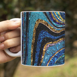 Mug Pailleté Glam Brillant fille marbre art bleu Café