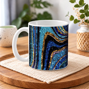 Mug Pailleté Glam Brillant fille marbre art bleu Café