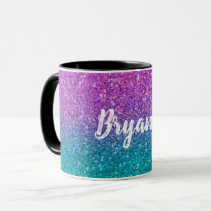 Mug Pailleté Rose Turquoise Aqua Bleu Et Violet
