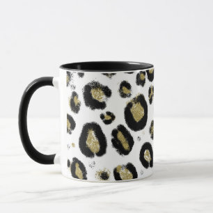 Mug Paillettes d'or blanc et imprimé léopard noir guép