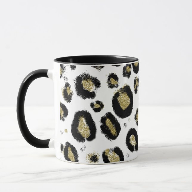 Mug Paillettes d'or blanc et imprimé léopard noir guép (Gauche)
