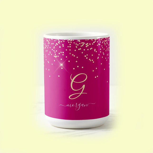 Mug Paillettes dorées & Monogramme Nom en écriture bla (Créateur téléchargé)