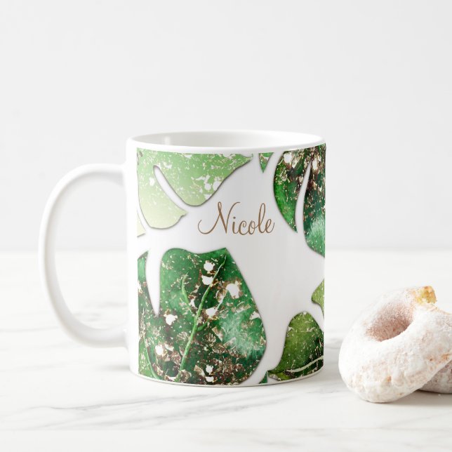 Mug Paillettes dorées scintillement glamour feuilles t (Avec donut)