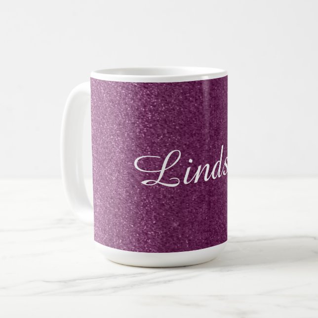 Mug Paillettes Faux Violet Avec Nom (Devant gauche)