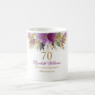 Mug Paillettes Florales Améthyste Étincelante 70e Anni