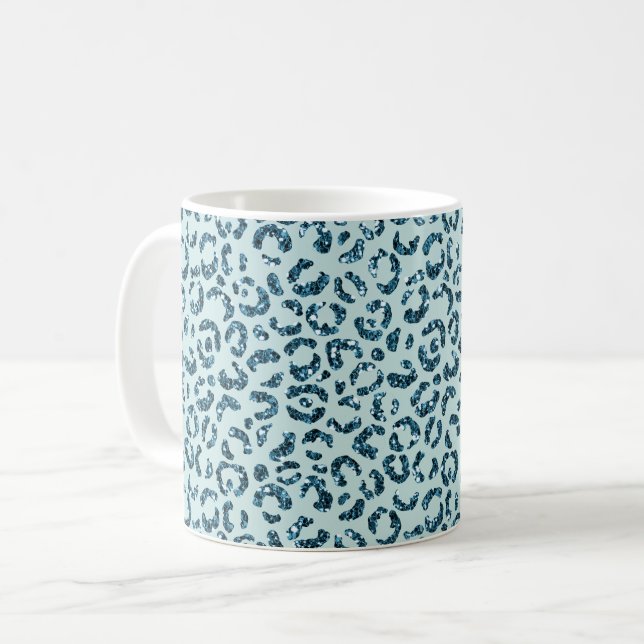 Mug Paillettes Imprimé Léopard Bleu Ciel Turquoise (Devant gauche)