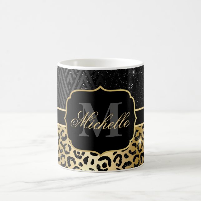Mug Paillettes Noir & Or Glamour Taches de Léopard & A (Centre)