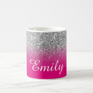 Mug Paillettes ombrées rose chaud argentées personnali