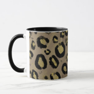 Mug Paillettes Or Brun Et Impression Léopard Guépard N