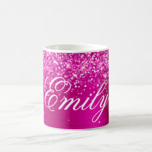 Mug Paillettes Personnalisées Rose Chaud en Feuille d'