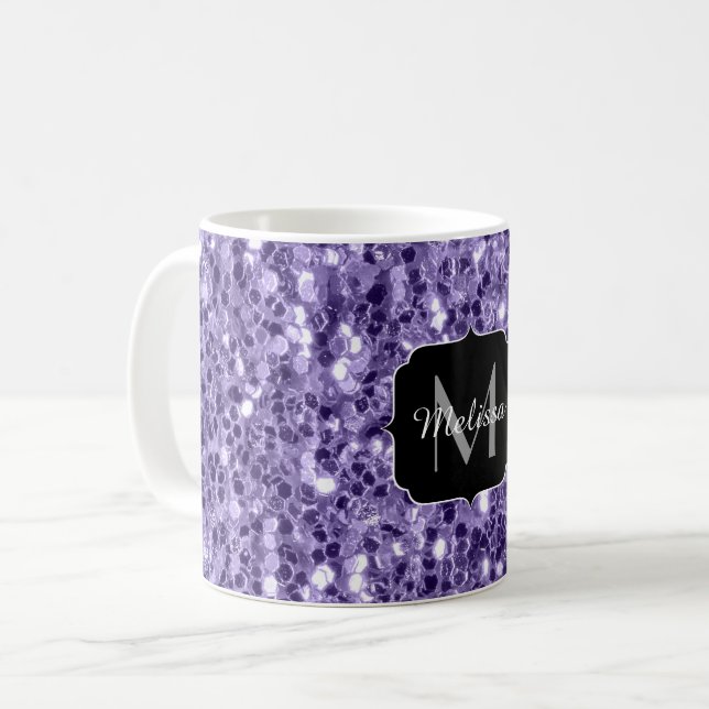 Mug Paillettes violet ultra violet monogramme (Devant gauche)