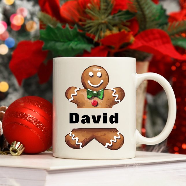 Mug Pain d'épice personnalisé homme Nom personnalisé N (Personalized Gingerbread Man Custom Name Christmas Coffee Mug
)