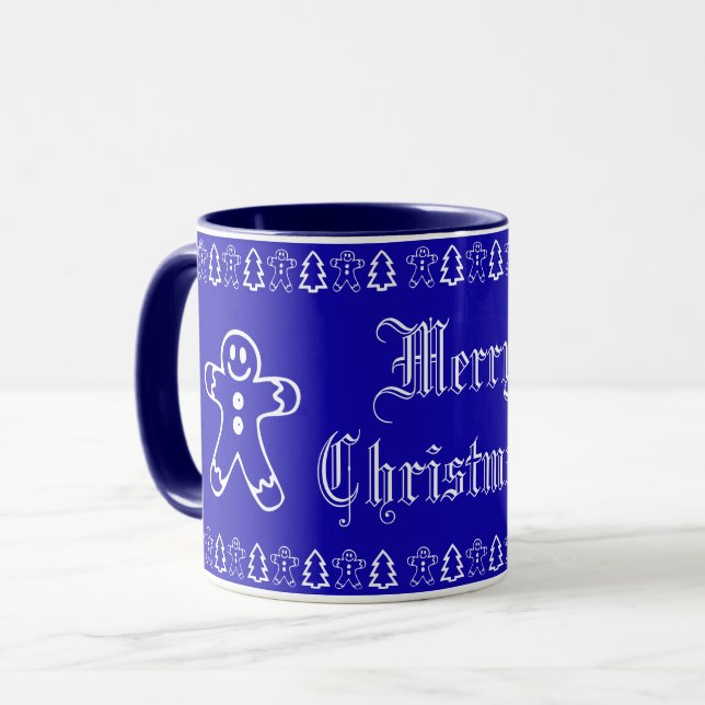 Mug Pain d'épices bleu et blanc Homme sapin de Noël (Devant gauche)